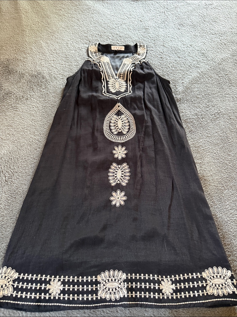 THML Black Midi Dress with Ivory Embroidered Front Detail